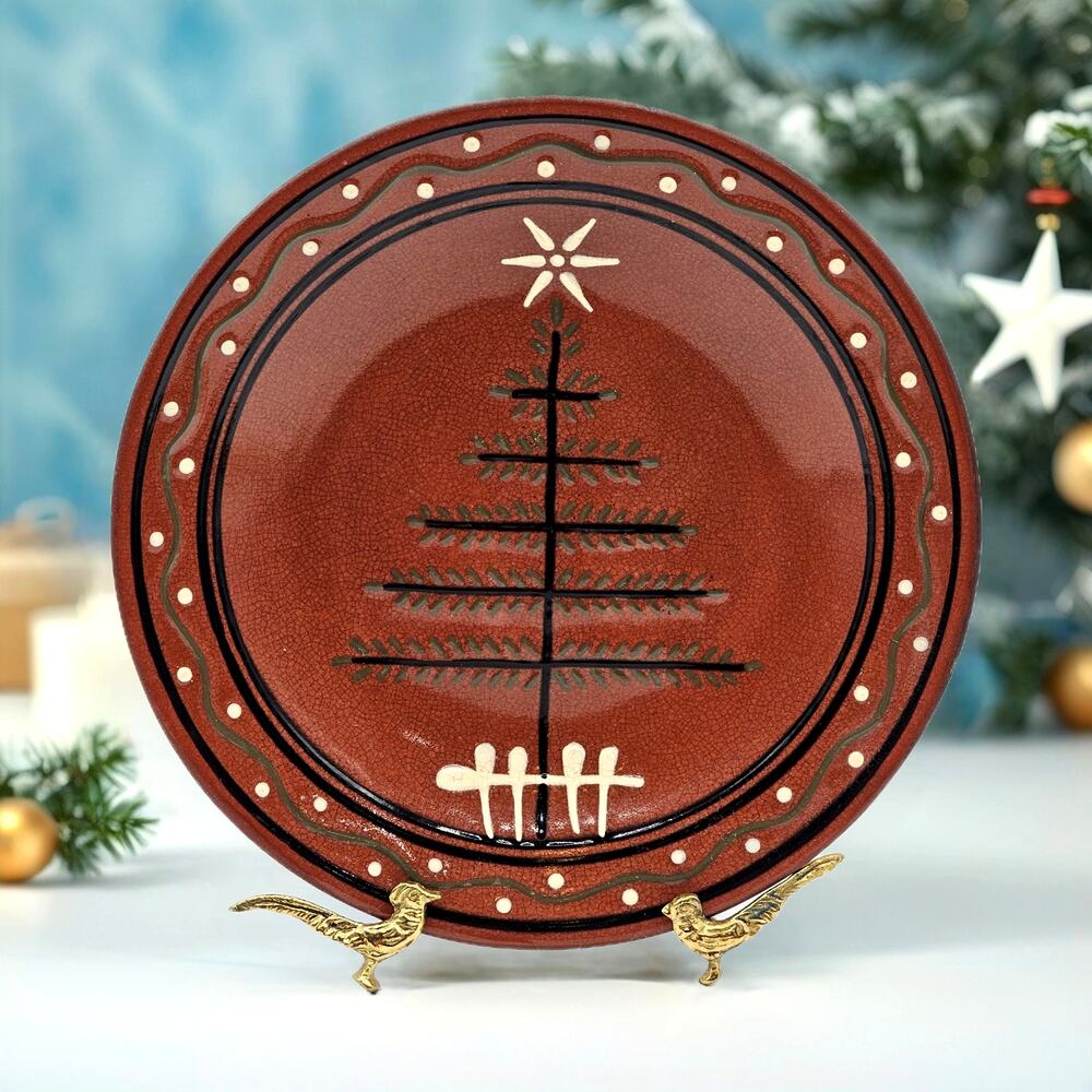 K&K Interiors Primitive Redware Christmas Plate 9.5in
